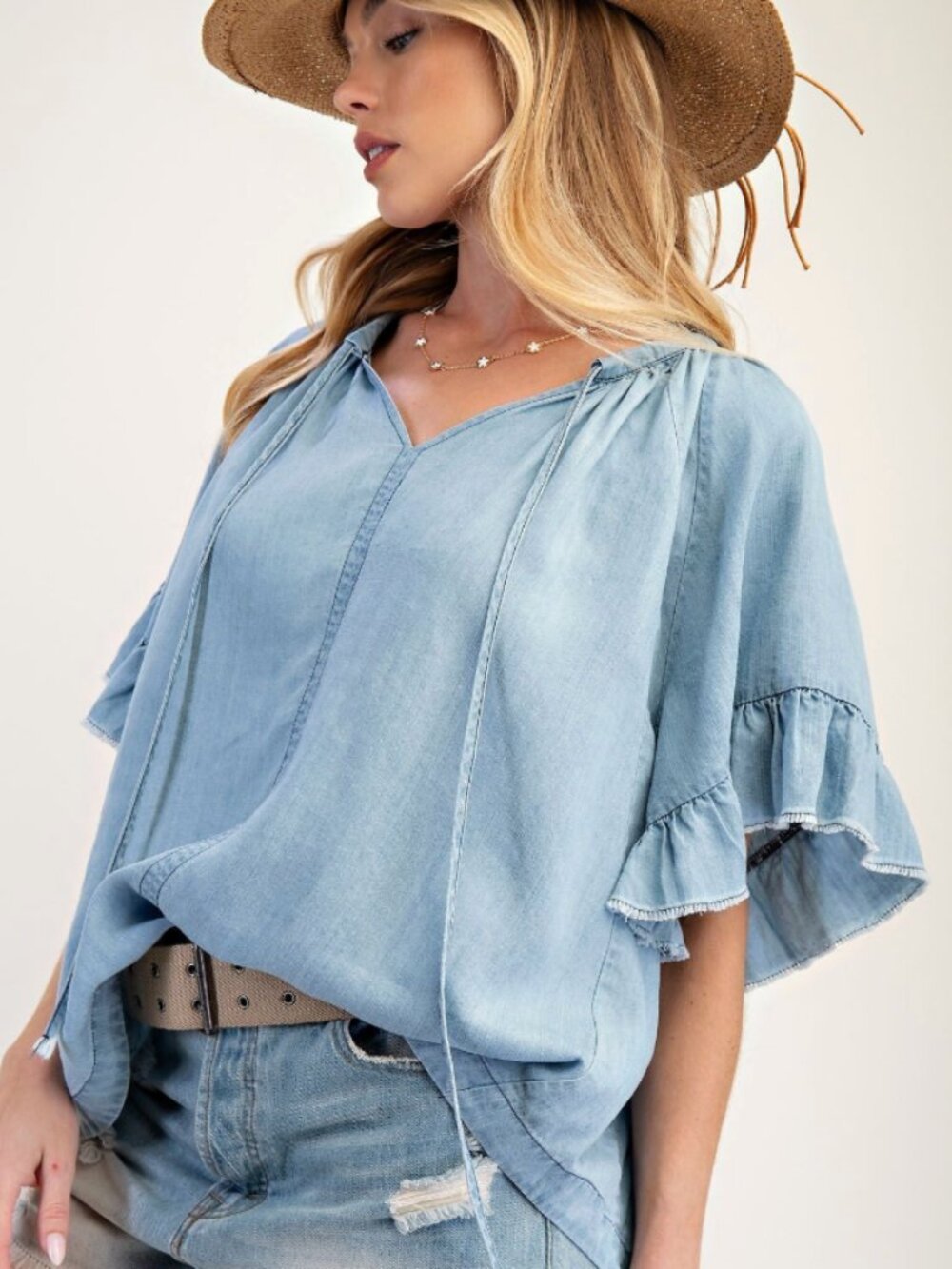Easel Washed Chambray Top
